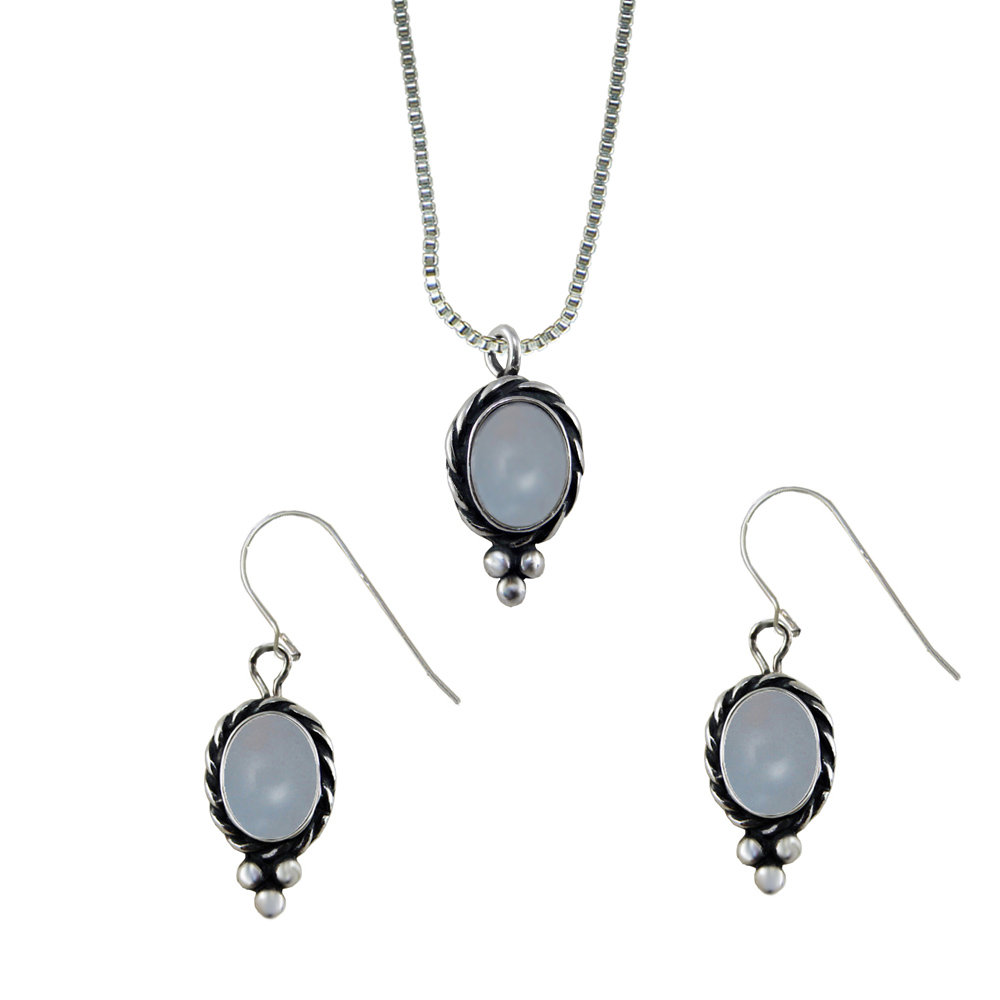 Sterling Silver Petite Necklace Earrings Set Chalcedony